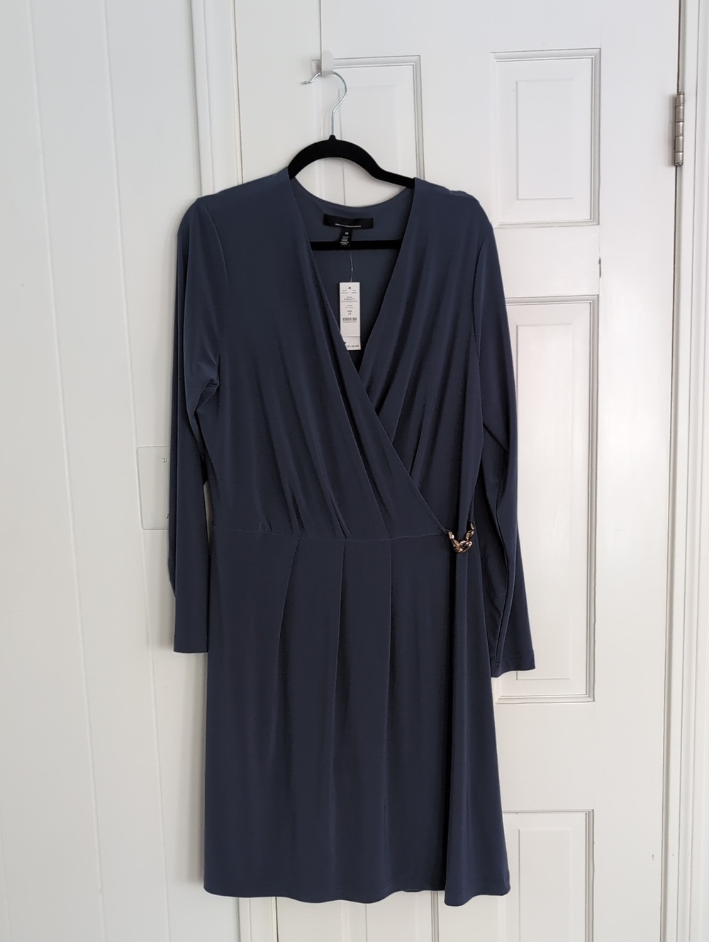 White House Black Market Slate Blue Faux-Wrap Long Sleeve Dress
